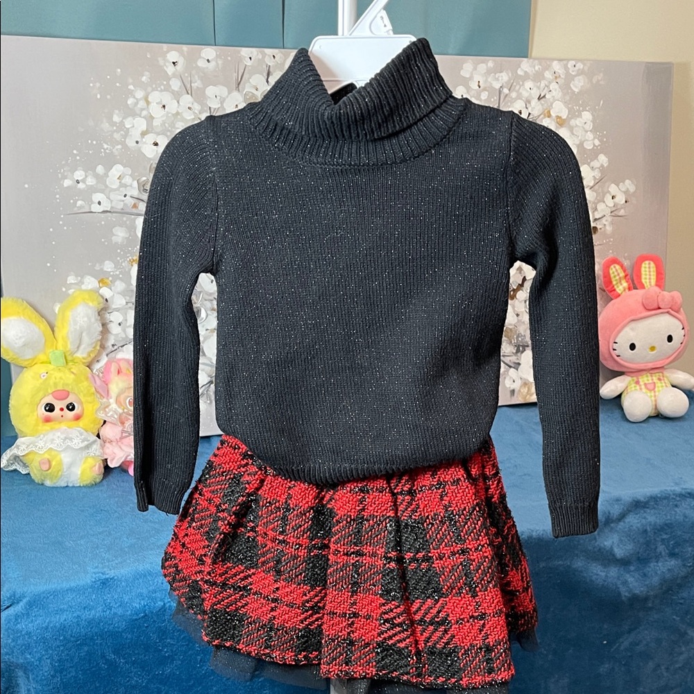 Tahari Girl black glitter sweater w/ tweed tulle skirt size xs/4